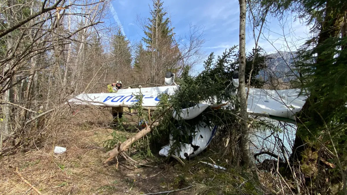 Leichtflugzeug landet in Waldstück