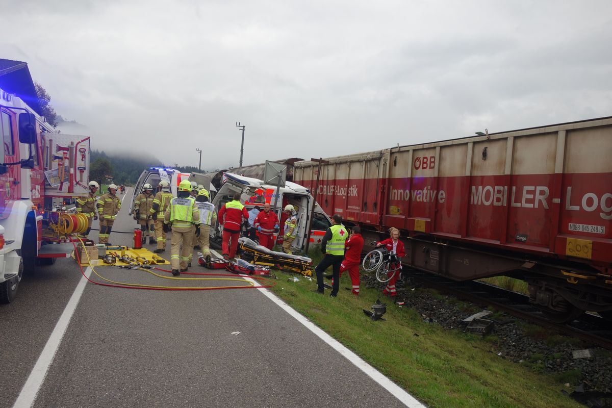 Rettungsfahrzeug von Güterzug erfasse